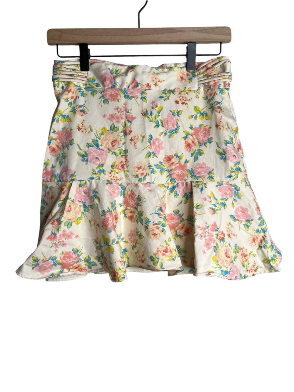 Zara Floral Mini Skirt Size M Pink Rose Ruffle Drop Waist High Rise Cottagecore - Picture 2 of 4